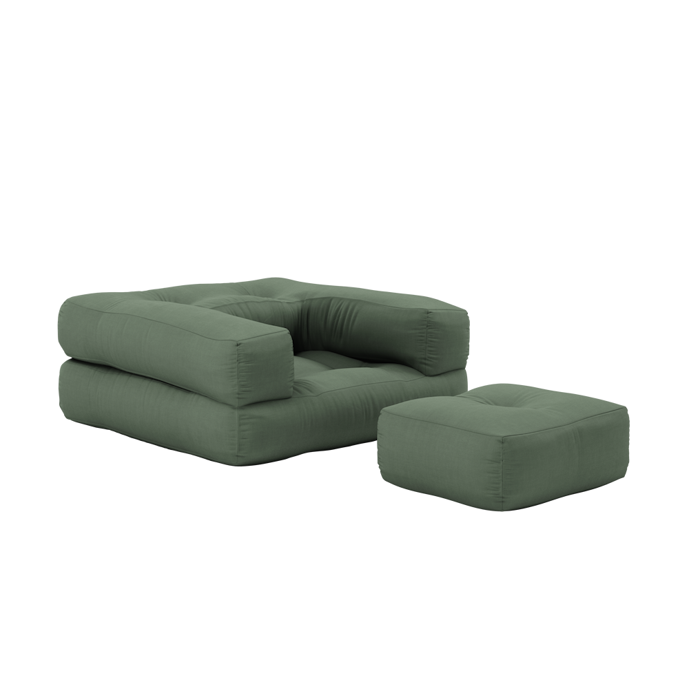 KARUP Rozkládací křeslo 3v1 MINI CUBE olivově zelená