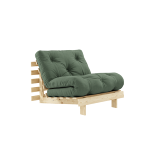KARUP DESIGN Olivově zelené rozkládací křeslo ROOTS s konstrukcí ze světlého dřeva
