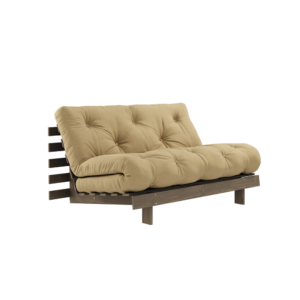 KARUP DESIGN Béžová rozkládací pohovka ROOTS s konstrukcí z tmavě hnědého dřeva 140x200 cm